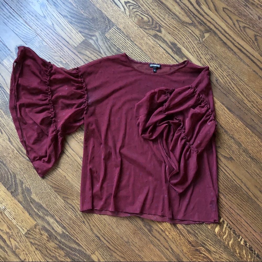 Express Women’s Maroon Blouse Polka Dot Medium